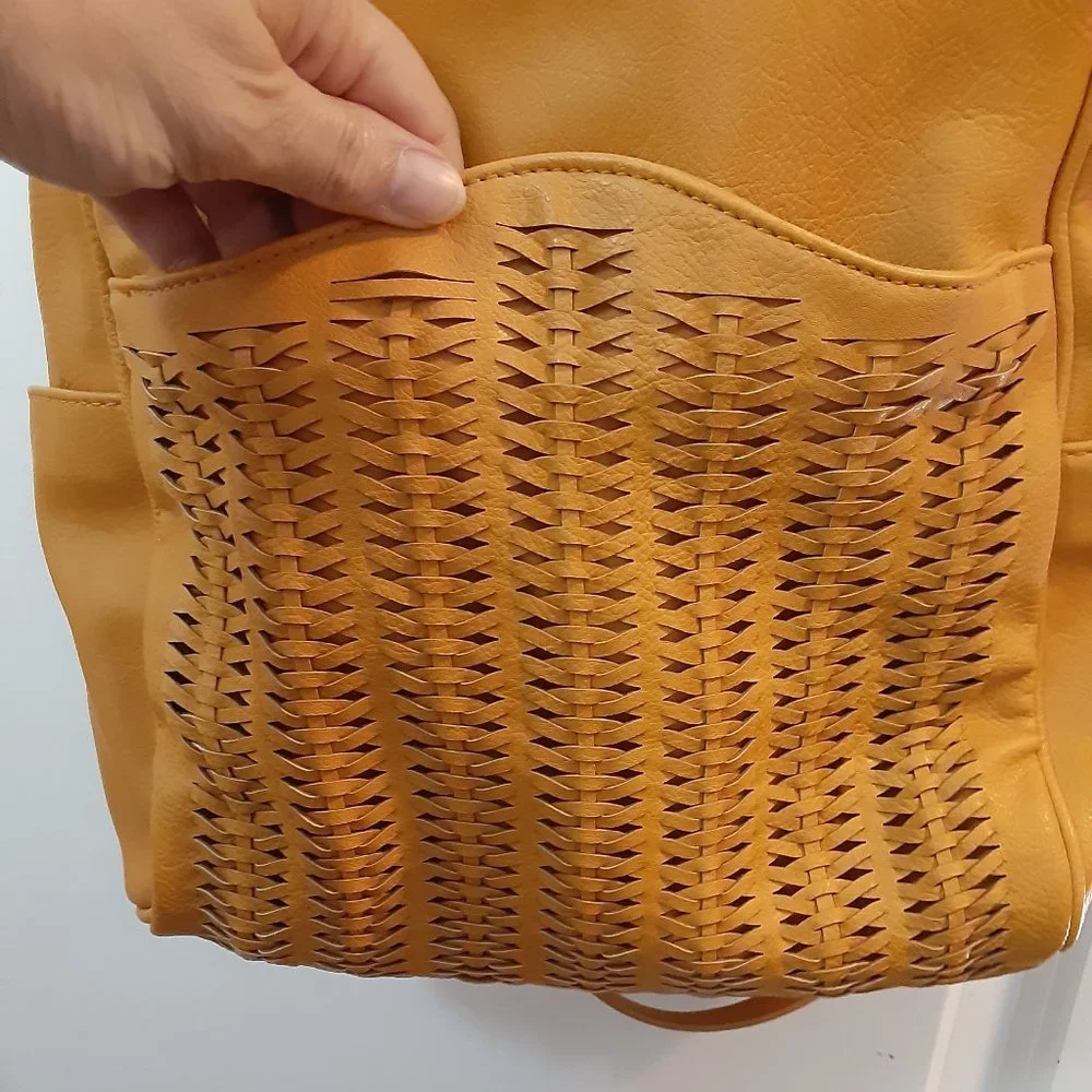 ANTIK KRAFT PU Bailey Mustard Yellow Basket Weave Backpack
